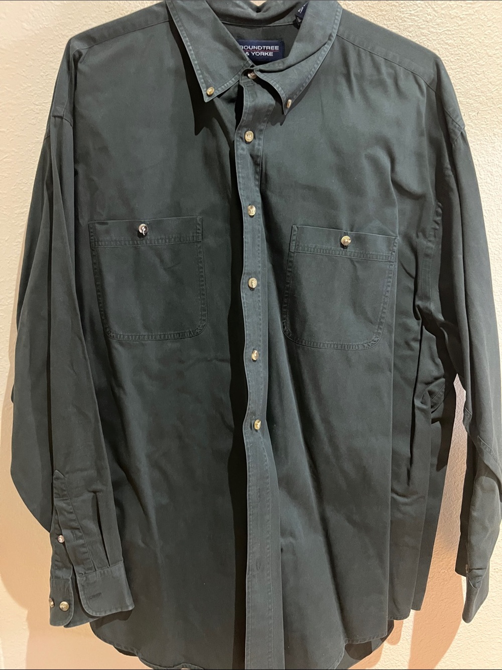 Roundtree & Yorke Long Sleeve Dark Green Men's Button-Down Shirt